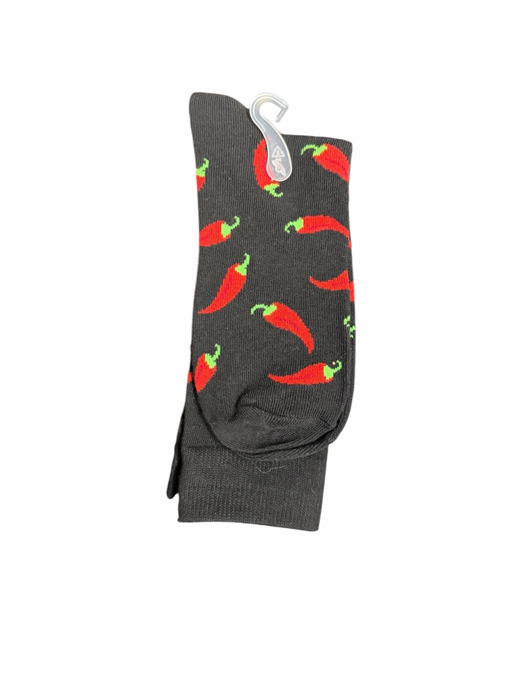 Black Crew Socks with Red Chili Pepper Motif